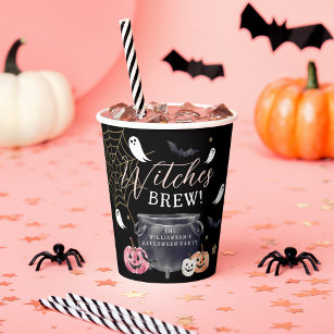 Fun Cauldron Witches Brew Halloween Party Black Paper Cups
