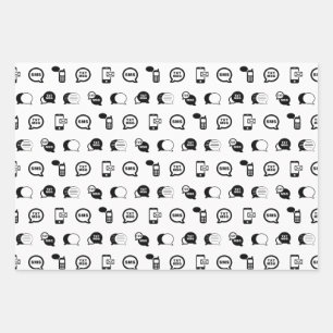Fun Cell Phone Text Messaging Pattern CUSTOM COLOR Wrapping Paper Sheet