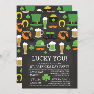 Fun Chalkboard St Patrick's Day Dinner Party Invitation