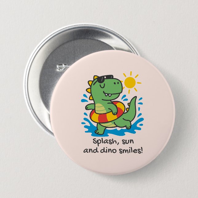 Fun Chapa with Summer Dinosaur for Child 3 Inch Round Button (Front & Back)