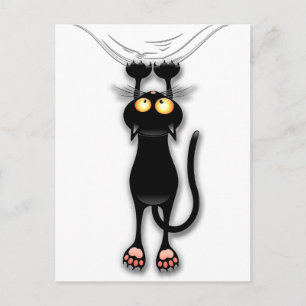 Fun Chat Noir Tomber Carte Postale