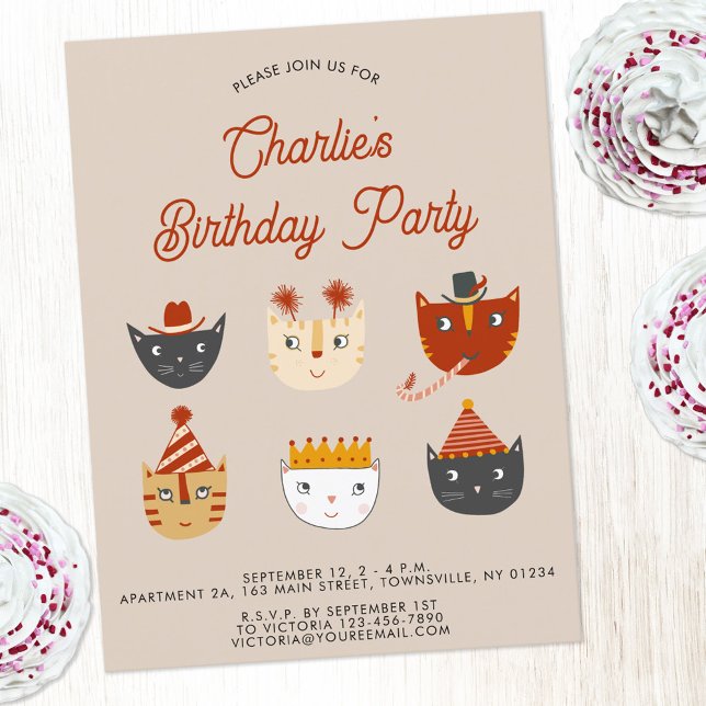 Fun Chat Personnalisé Anniversaire Fête Invitation (Fun kitty cat custom birthday party invitation postcard)