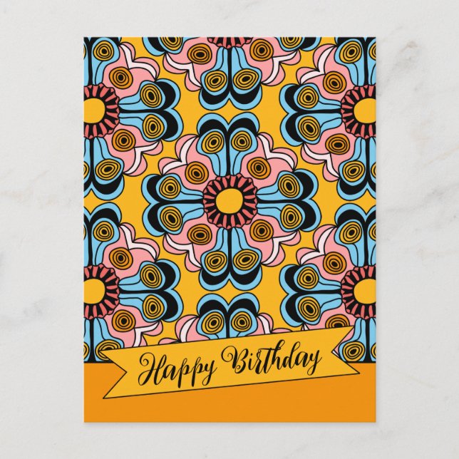 Fun cheerful flower power hippie birthday CC0218 Postcard (Front)