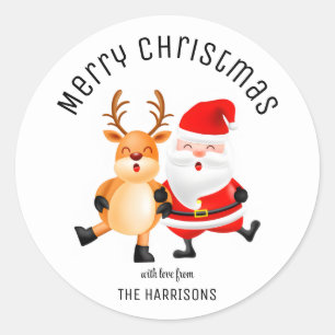 Fun Cheerful Santa Reindeer Christmas Classic Round Sticker
