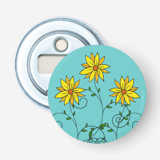 Fun Cheerful Yellow Flowers Doodle Art Bottle Opener
