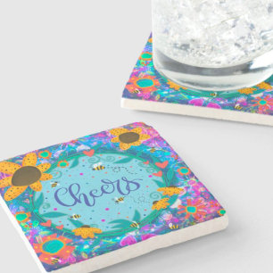 Fun Cheers Floral Whimsical Bumblebee Stone Coaster