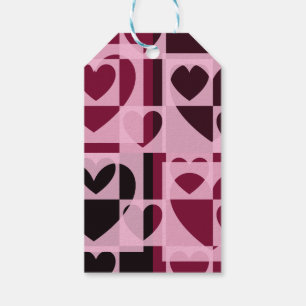 Fun Chequered Hearts Soft Pink and Wine Red Gift Tags