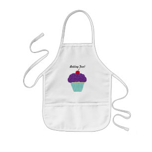 Fun Cherry on Top Purple Frosting Vanilla Cupcake Kids Apron