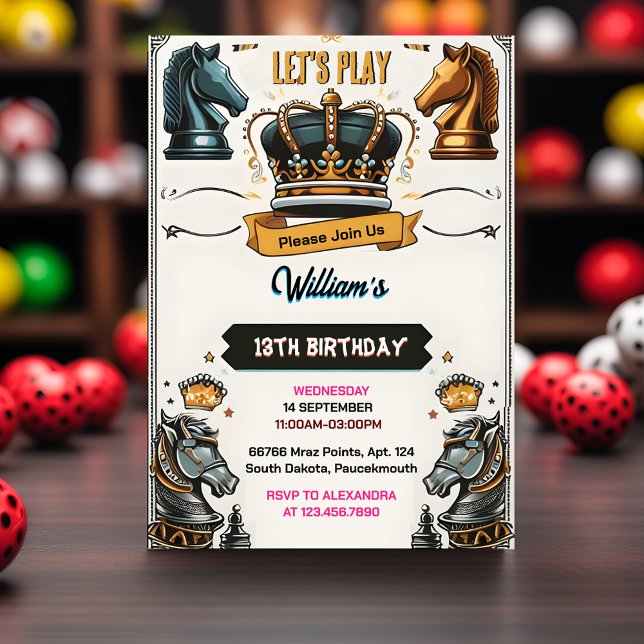 Fun Chess King And Queen Game Night 13th Birthday Invitation (Creator Uploaded)