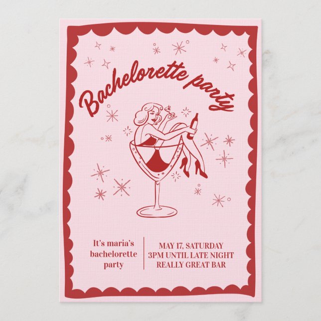 Fun & Chic Bachelorette Party Invitation for Girls (Front)