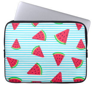 Fun Chic Watermelon Slices Blue Lines Pattern Laptop Sleeve