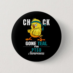 Fun Chick Gone Teal Ribbon Chicken Warrior Ptsd Aw 2 Inch Round Button