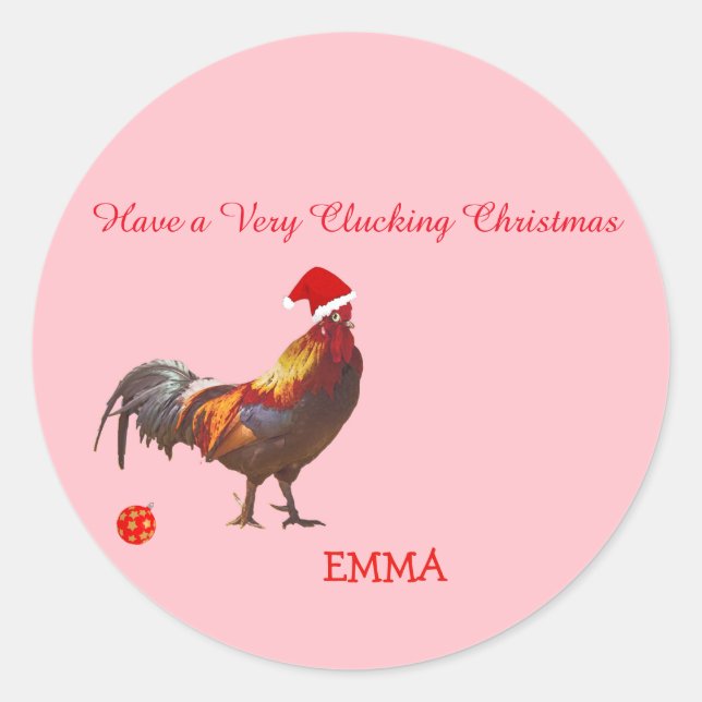 Fun Chicken Christmas Greeting Classic Round Sticker (Front)