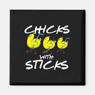 Fun Chicks With Sticks Ice Hockey Chicken Magnet
