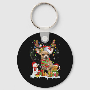 Fun Chihuahua Christmas Ugly Dog Santa Hat Lights Keychain