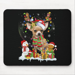 Fun Chihuahua Christmas Ugly Dog Santa Hat Lights Mouse Pad