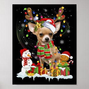 Fun Chihuahua Christmas Ugly  Dog Santa Hat Lights Poster