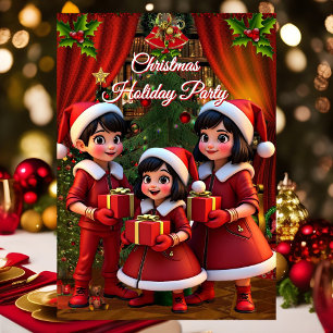 Fun Children Christmas Holiday Red Green Gifts Invitation