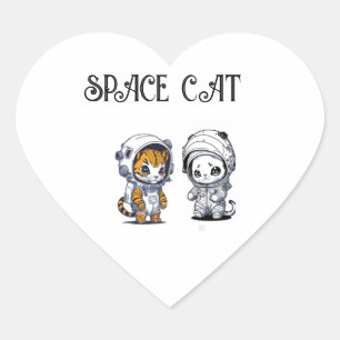 Fun Children's Cat in Astronaut Space Suit Heart Sticker