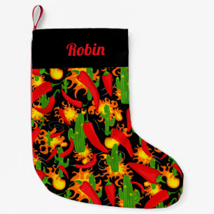 Fun Chilli Pepper, Cactus and Fire Personalised Small Christmas Stocking