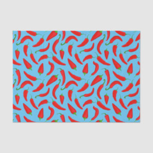 Fun Chilli Pepper Pattern on Blue Tissue Paper