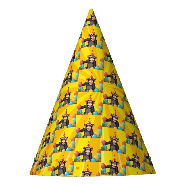 Fun Chimpanzee Kid's Wild Jungle Birthday Party Hat (Front)