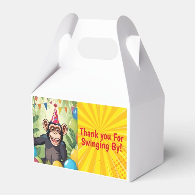 Fun Chimpanzee Kid's Wild Jungle Monkey Birthday Favor Box (Front Side)