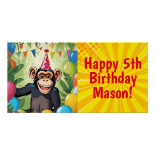 Fun Chimpanzee Kid's Wild Jungle Monkey Birthday Poster