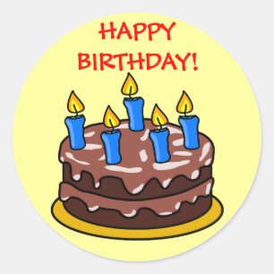 Fun Chocolate Happy Birthday Cake with Candles Classic Round Sticker
