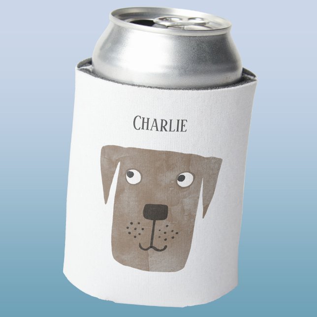 Fun Chocolate Labrador Retriever Dog Personalized Can Cooler (Chocolate Labrador Retriever dog fun personalized custom name can cooler)
