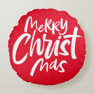 Fun Christian Merry Christmas Religious Lettering Round Pillow