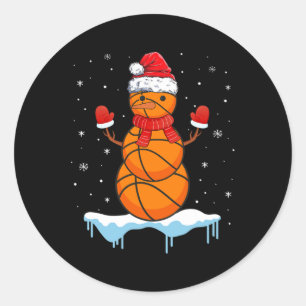 Fun Christmas Basketball Santa Snowman  Classic Round Sticker