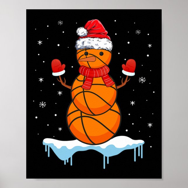 Fun Christmas Basketball Santa Snowman  Poster (Front)