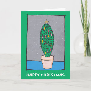 Fun Christmas cactus, green border, your greeting  Card