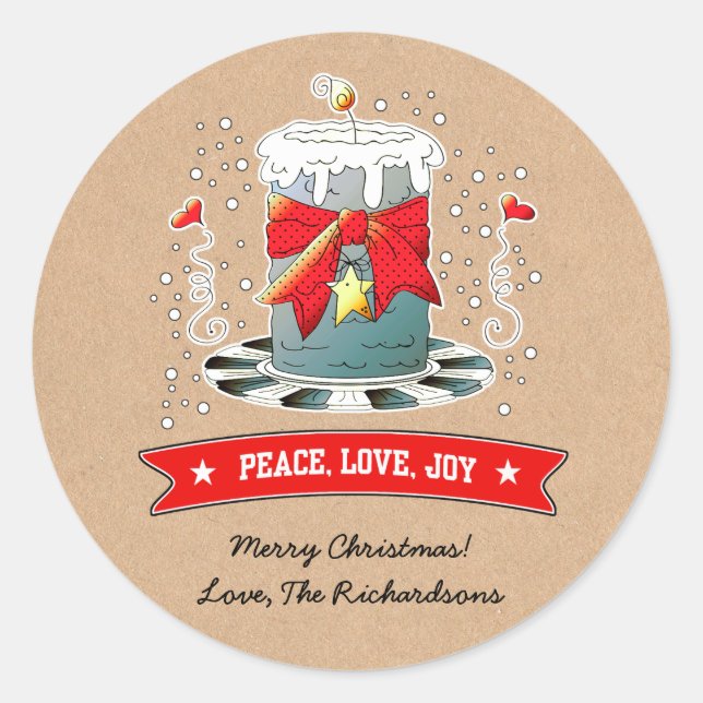  Fun Christmas Candle Kraft Paper Custom Classic Round Sticker (Front)