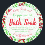 Fun Christmas Candy Cane Bath Bomb Salt Soak Label<br><div class="desc">Salt,  herbs,  flower petals and peppermint scent is all you need to create a gorgeous and thoughtful Christmas gift. To make your packaging fun and festive you can add this sticker with Christmas candy such as peppermint lollipops and candy canes dancing around in the background.</div>