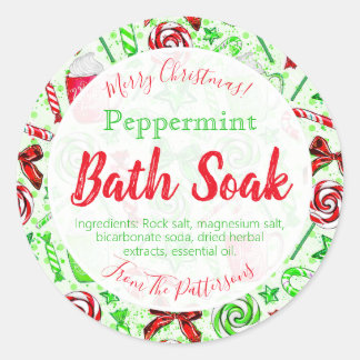 Fun Christmas Candy Cane Bath Bomb Salt Soak Label