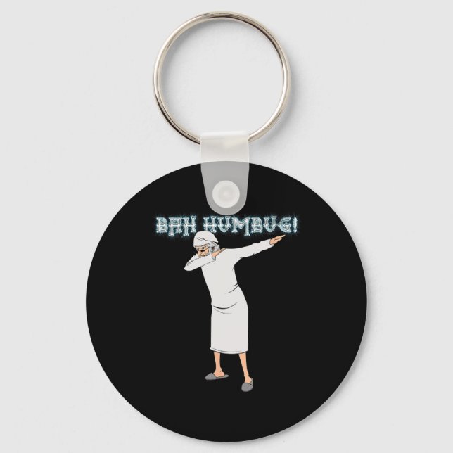 Fun Christmas Carol Dabbing Scrooge Nightgown Bah  Keychain (Front)
