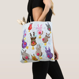 Fun Christmas Colourful Toys Deers with Bells Funn Tote Bag