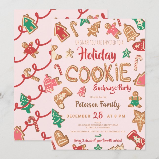 Fun Christmas cookie exchange party swap pink Invitation (Front/Back)