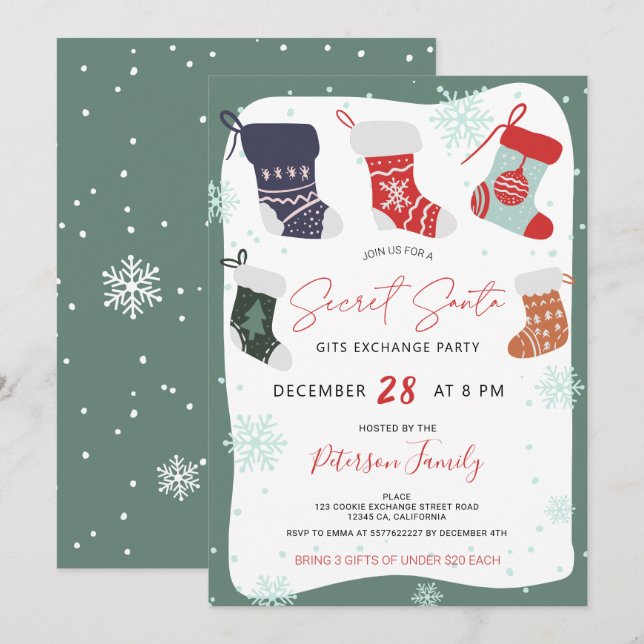 Fun Christmas cookie secret santa exchange party Invitation (Front/Back)