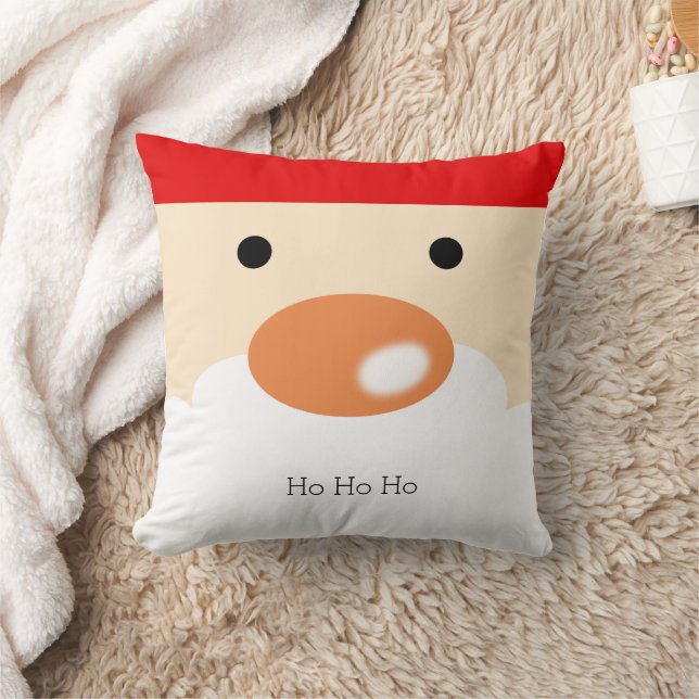 Fun Christmas Cute Minimal Santa Face Throw Pillow (Blanket)
