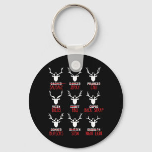 Fun Christmas Deer Hunters All of Santa's Reindeer Keychain