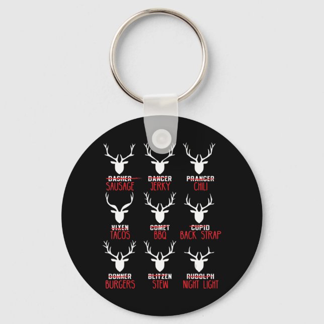 Fun Christmas Deer Hunters All of Santa's Reindeer Keychain (Front)