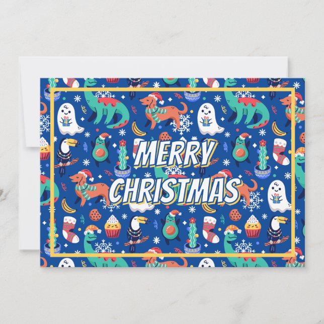 Fun Christmas Dinosaur Dog Parrot Avocado Cactus Holiday Card (Front)