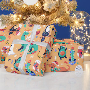 Fun Christmas Dinosaur Dog Parrot Avocado Cactus Wrapping Paper