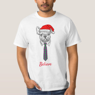 Fun Christmas dog wearing Santa hat T-Shirt