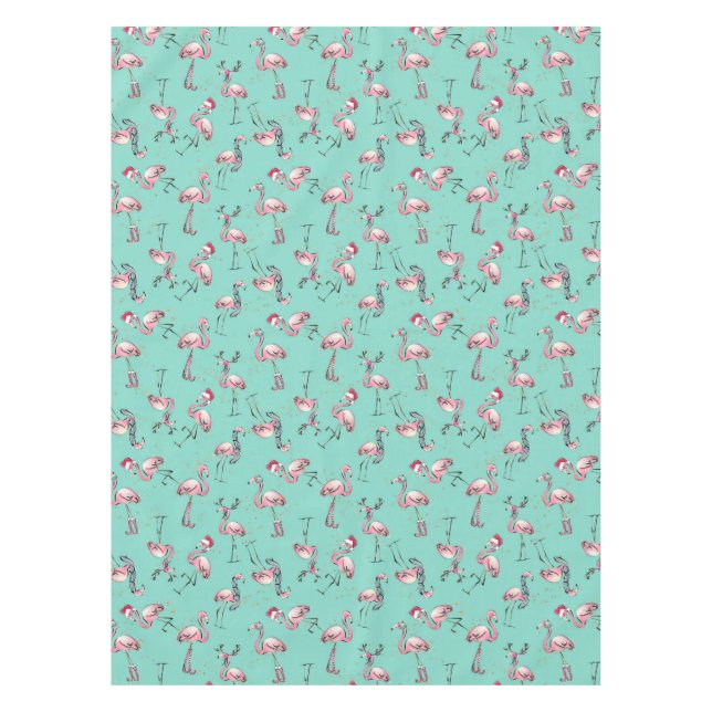 Fun Christmas Flamingos with Santa Hats Tablecloth (Front)