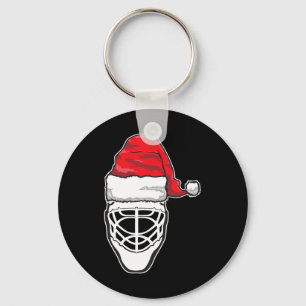 Fun Christmas Hockey Goalie Mask Santa Hat Xmas Gi Keychain