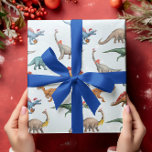 Fun Christmas Holiday Dinosaur Watercolor pattern Wrapping Paper<br><div class="desc">This design may be personalized by choosing the customize further option. You may also transfer onto other items. Contact me at colorflowcreations@gmail.com or use the chat option at the top of the page if you wish to have this design on another product or need assistance. See more of my designs...</div>